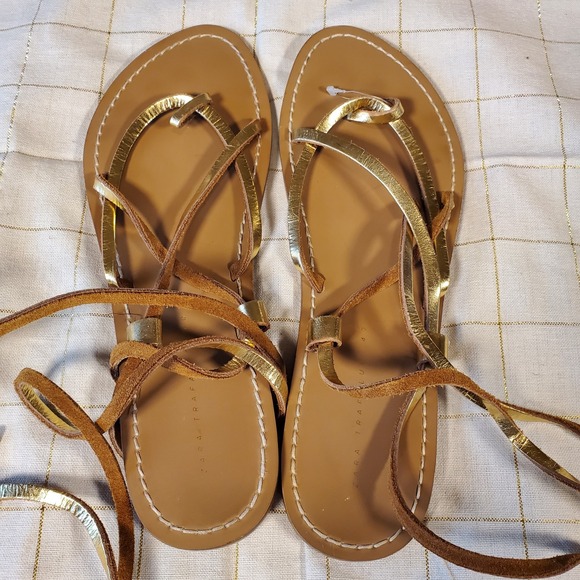Zara Shoes - Zara‎ Women's Gold Leather Flat Strap Gladiator Sandals Size 40 Bohemian